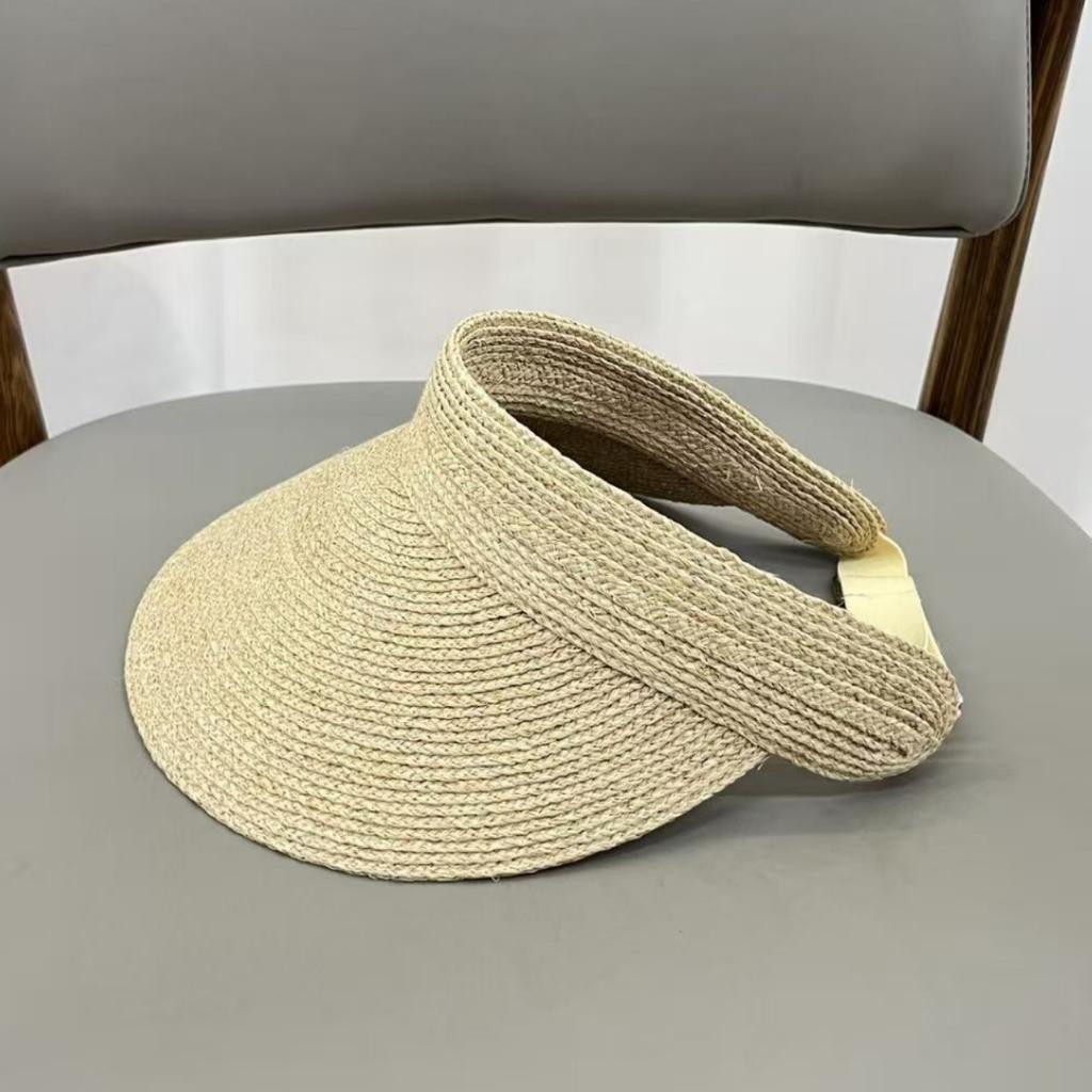 Japanese and Korean Single Raffia Empty Top Hat, Summer Female Sunshade Sunscreen Straw Hat, Large Brim, Light and Foldable