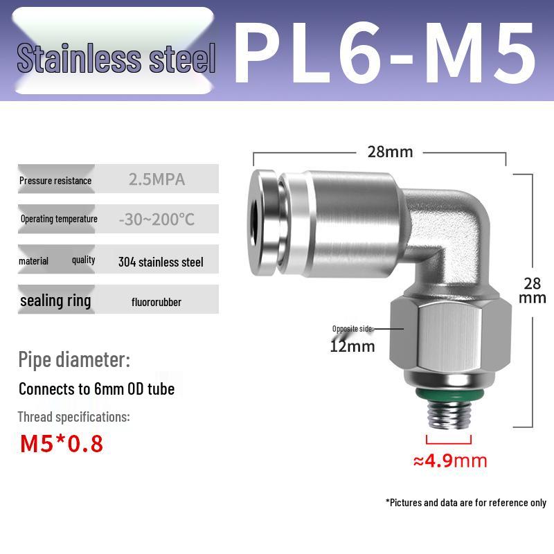 Zhuo Ji 304 Stainless Steel Pneumatic Quick Connect Fittings - PL8-02/4-M5/6-01/10-03 Thread