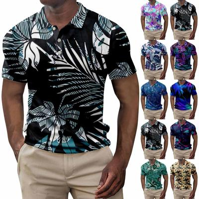 Men's Summer Hawaii Printed Golf Shirt Botton Short Sleeve Top Men's Casual Fashion Shirt