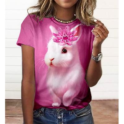 Niedliches Hasenmuster Serie 3D Druck T-Shirt Sommer Damen Tier T-Shirts Streetwear Harajuku Y2k Oberteile Kurzarm T-Shirts Kleidung