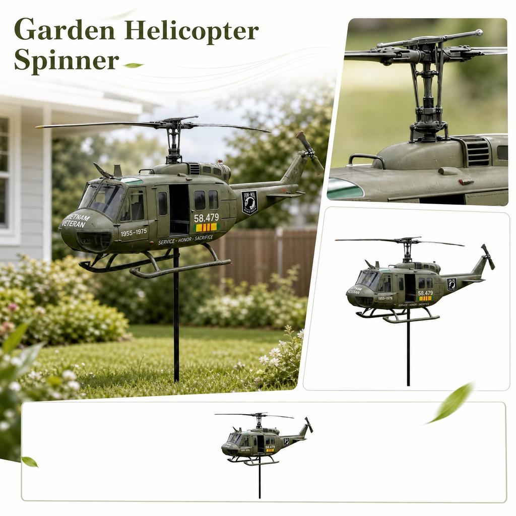 3D Metal Outdoor Garden Yard Rotatable Helicopter Wind Spinner Sculpture Decorative Lawn Art