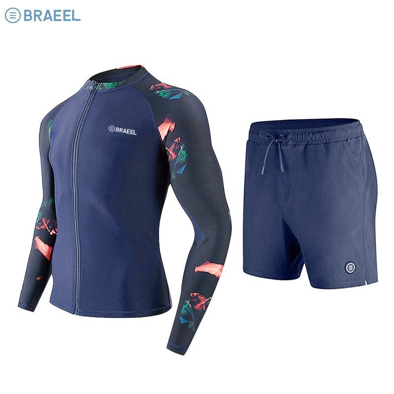 Mens UV Protection Rash Guard Set Long Sleeve Top Pants Snorkeling Surfing Diving Water Sports