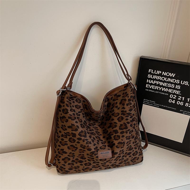 Leopard Print Tote Bag Women's Large Capacity Retro Shoulder Bag Multi-Functional Backpack