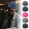 Retro Washed Cotton Brimless Hats for Men Vintage Docker Beanie Cap Rolled Cuff Skullcap Solid Color Adjustable Buckle Dad Hat