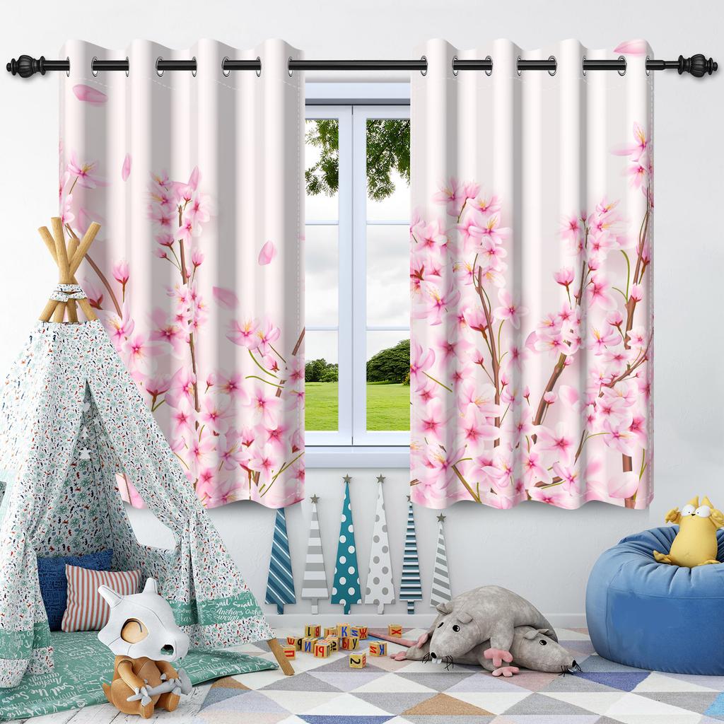2Pcs Fresh Flowers Window Curtains Children Bedroom Living Room Apartment Indoor Outdoor Thermal Insulated Blackout Curtain