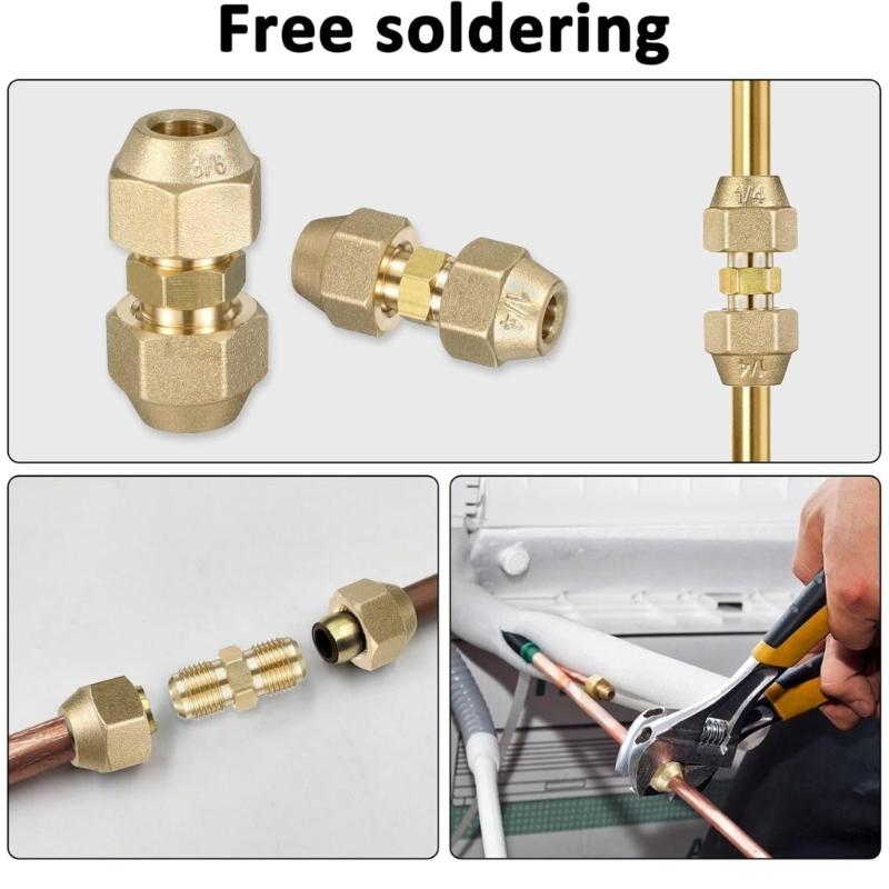 2Pcs Brass Pipe Fitting Connector Coupler No Welding Extension Pipe Joint 3/8Inch and 1/4Inch Double Nipple Enduring