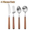 4 Stück/Sets 304 Edelstahl Tafelgeschirr Set, Steakmesser Gabel Löffel Set Retro Walnuss Holzgriff Restaurant Hotel Tafelgeschirr Set