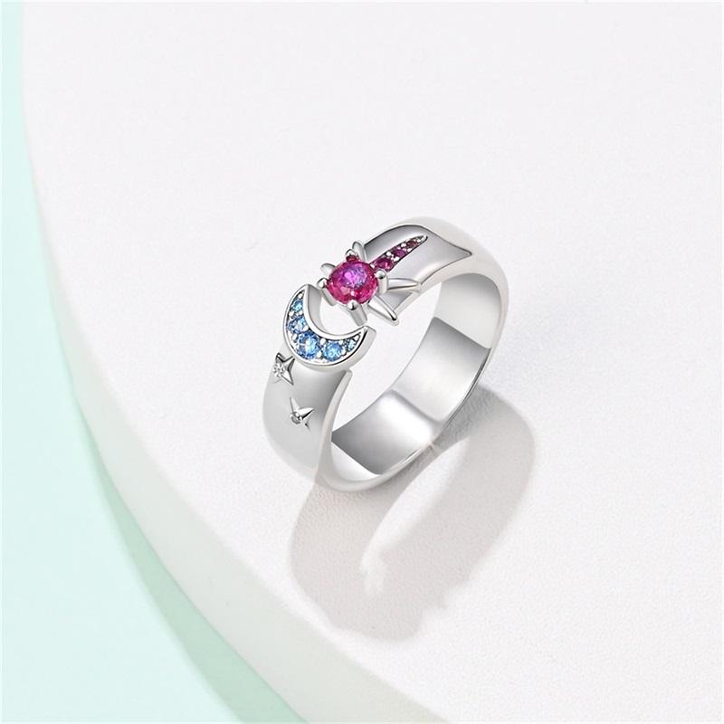 Fashion Original Rings 925 Silver Color Stars Moon Sun Drop Shaped Zircon Rings for Woman Fine Wedding Engagement Jewelry Gifts