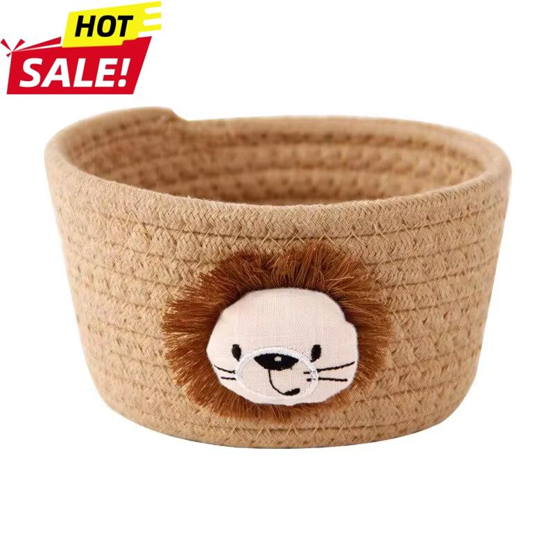 1Pcs Foldable Cartoon Animals Hand Woven Cotton Rope Storage Basket Kids Toys Desktop Organizer Sundries Storage Box 16x9CM