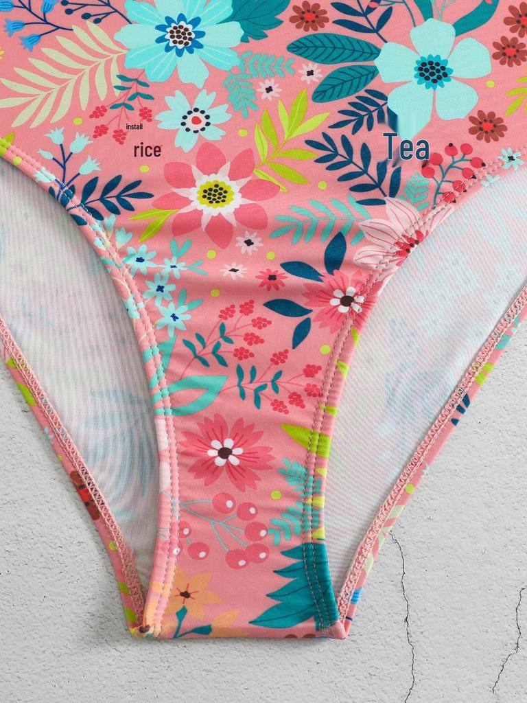 Floral Ruched One-Piece Swimsuit for Women - European and American Fashion Beachwear