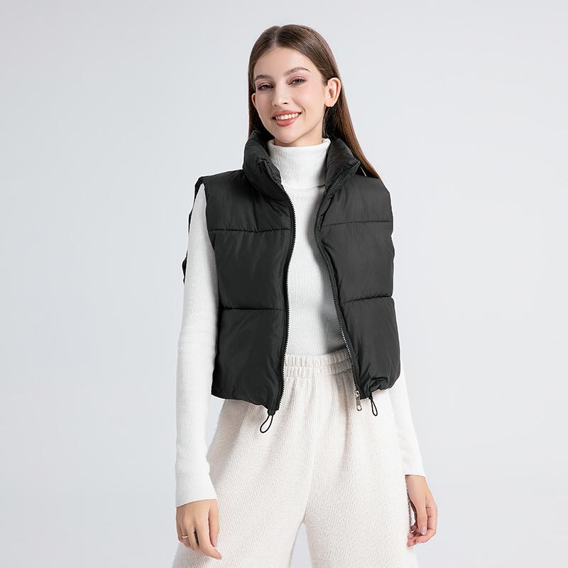 Solid Stand Collar Short Autumn Winter Jacket Coat Parka Vest Women M-XL