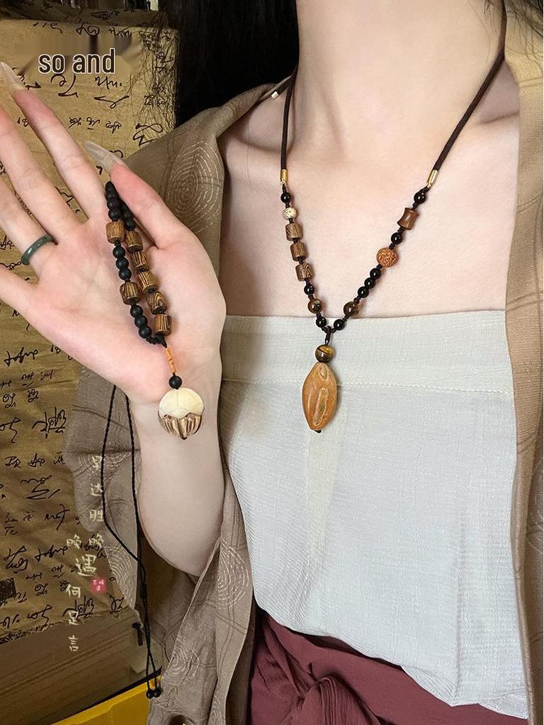 Hand-Woven Pine Nut Wood Bead Necklace - Chinese Retro Style Versatile Fashion Accessory