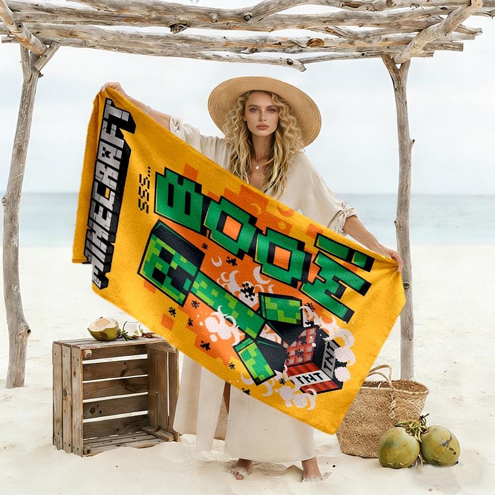 Minecraft Creeper Pixel Art soft beach towel lightweight Picnic mat, yoga & fitness, camping blanket Outdoor Accessory Spiritual Gift