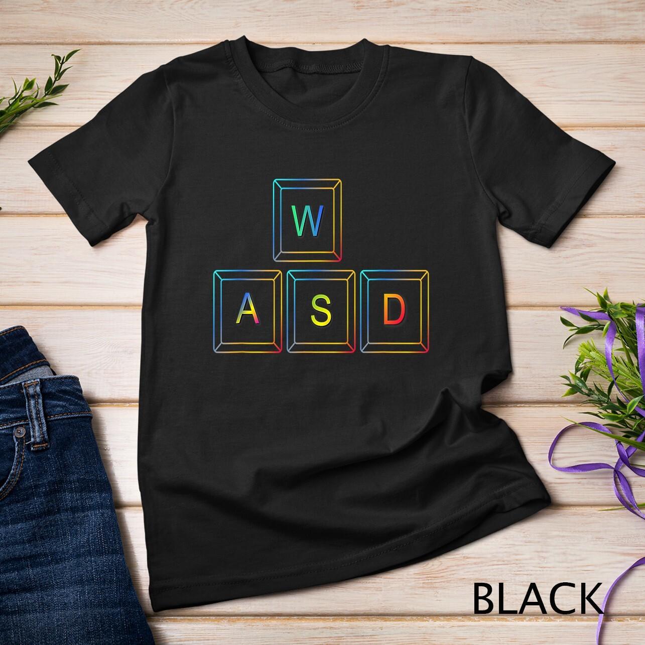 WASD RGB Keyboard Keys PC Gaming T-Shirt Mens Womens Tees Top for Computer Gamers Unisex T-Shirt Mens Womens Tees Top S