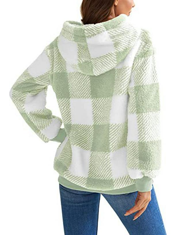 Peluş Kapüşonlu Ekose Mont - Yeni 2025 İlkbahar/Sonbahar Uzun Kollu Model