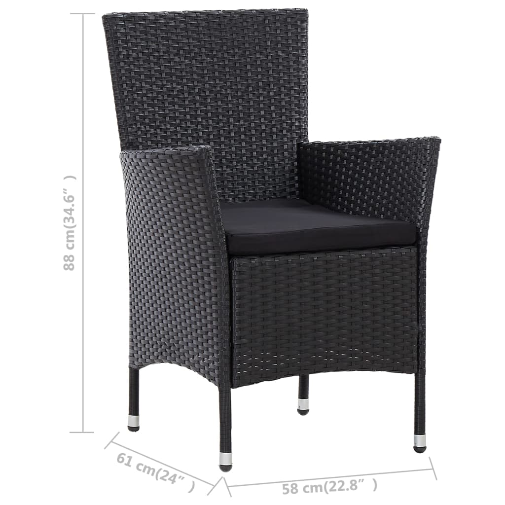 5 Piece Garden Dining Set with Cushions Poly Rattan Black