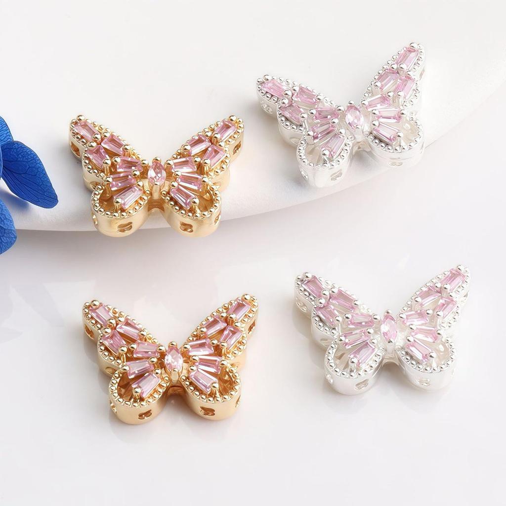 14K Gold-filled Color-preserving Zirconia Butterfly & Flower Spacer Beads for DIY Jewelry