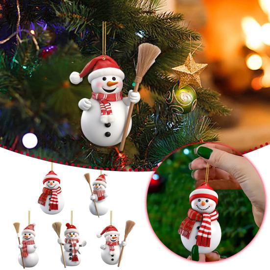 5Pcs Christmas Snowman Ornaments 2D Acrylic Snowman Pendants Cute Cartoon Snowman Decoration for Christmas