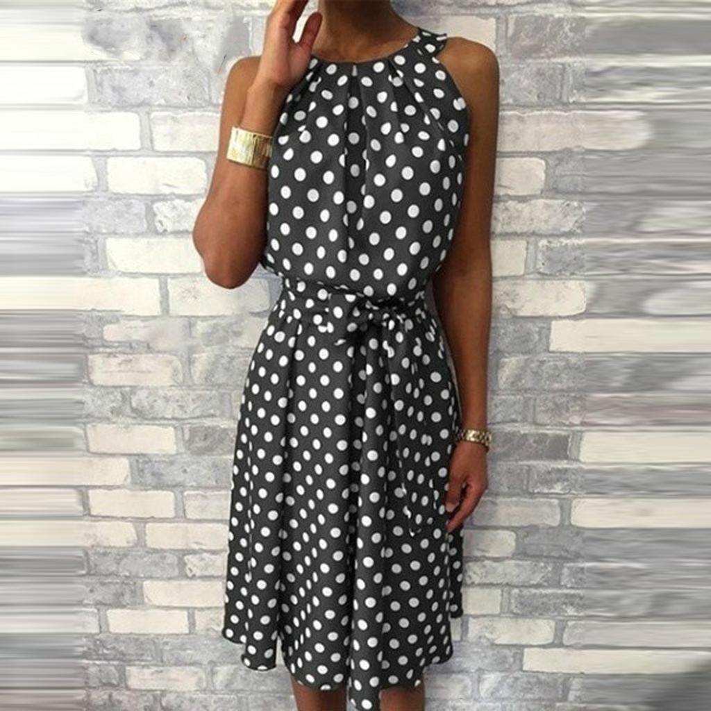 Women's Fashion Polka Dot Sleeveless Strapless Round Neck Casual Loose Dress