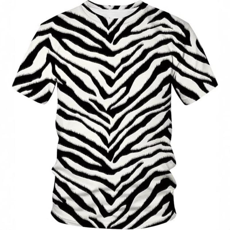 Men's 3D Printed T-Shirt Zebra Print Pattern Short Sleeve O-Neck Pullover Casual Top