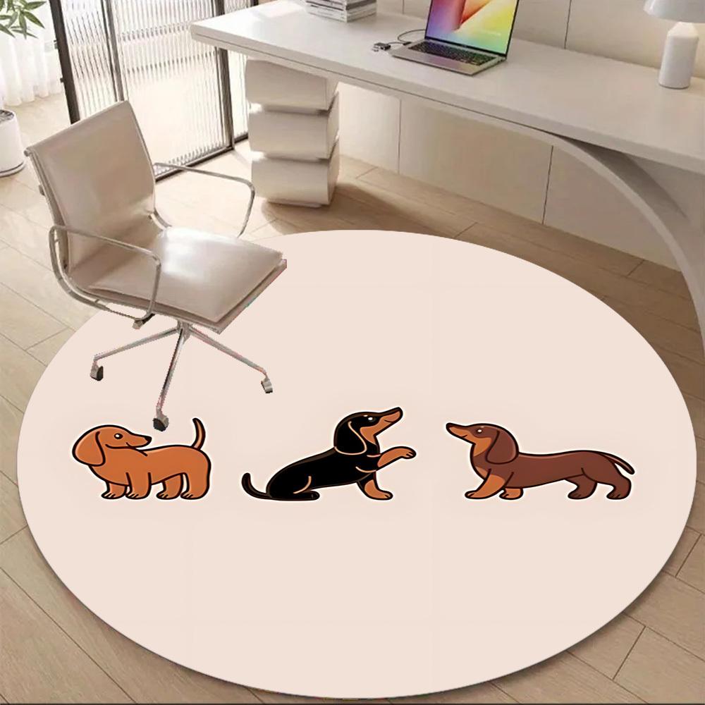 1pc Dachshund Puppies Office Round Area Rug, Under Office Chairs Bedroom Living Room Home Decor, Room Deco
