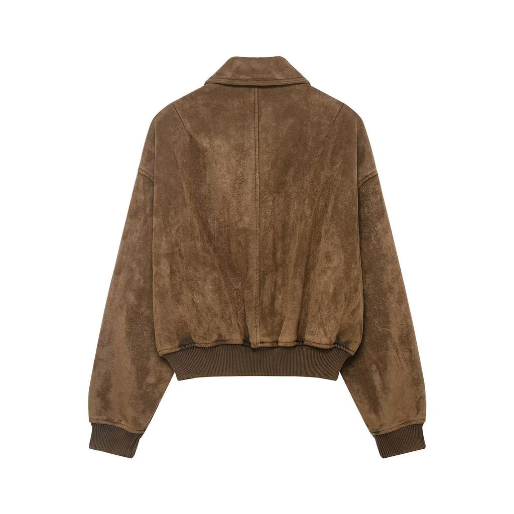 European and American Style, New Women's Clothing, Fashionable, Versatile, Suede Texture Effect Zipper Jacket