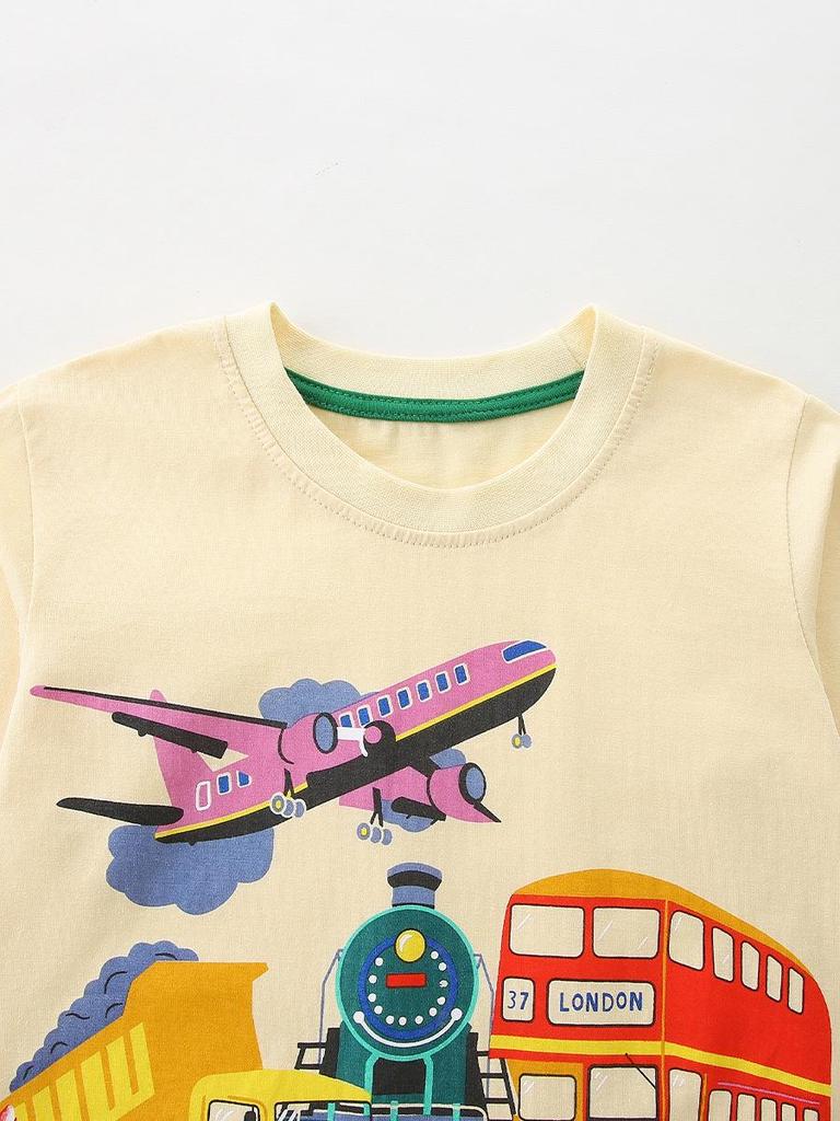 Autumn 2025 European Kids Cartoon Car Print Long Sleeve T-shirt