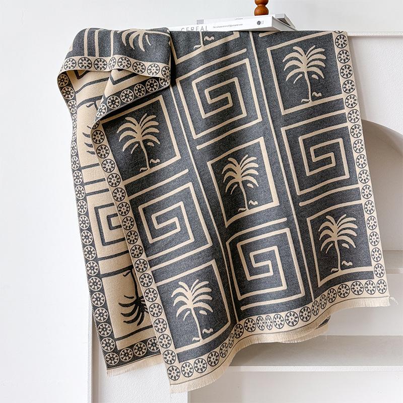 Simple Style Large Grid Temperament Double-sided Imitation Cashmere Scarf Winter High-end Warm Shawl