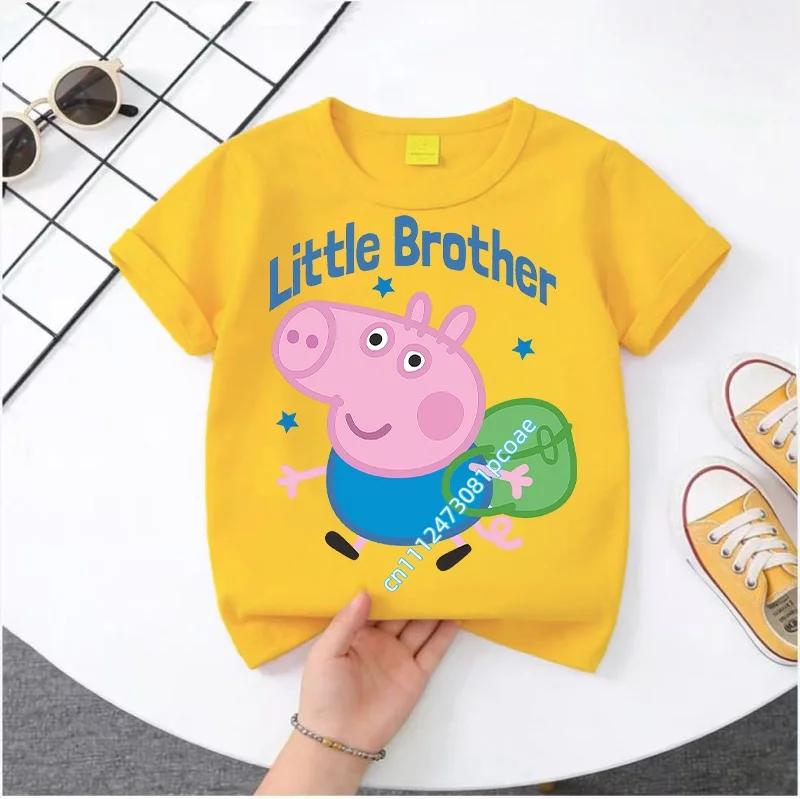 Peppa Pig children's Polyester short-sleeved boys' sports shirt and girls' casual top, 2026 summer T-shirt with cartoon print