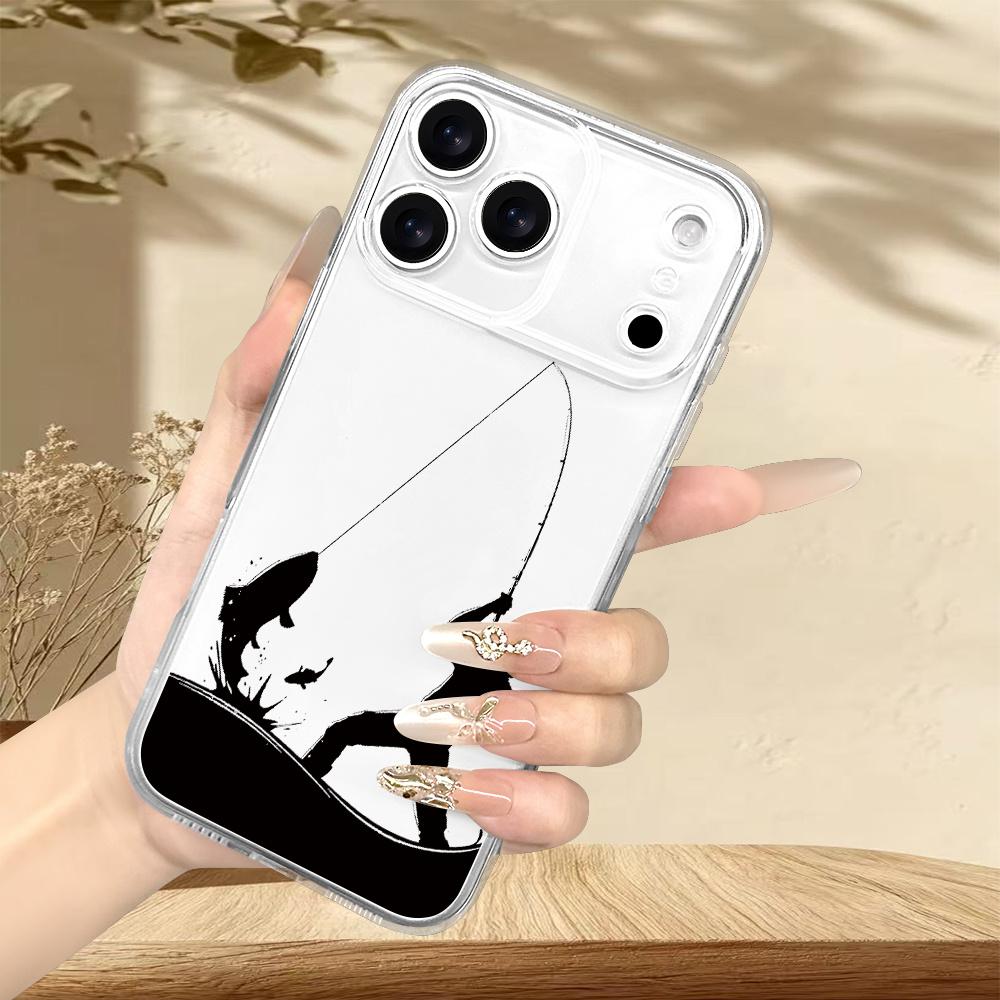 Fishing pattern phone case suitable for iPhone 17 16 15 14 13 12 11 Pro/Max/Plus anti drop and shockproof back cover