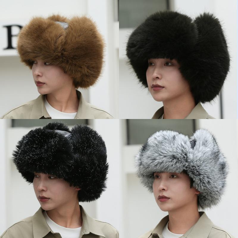 New winter leather windproof and cold-proof ear protection cotton hat piled and thickened fur warm hat