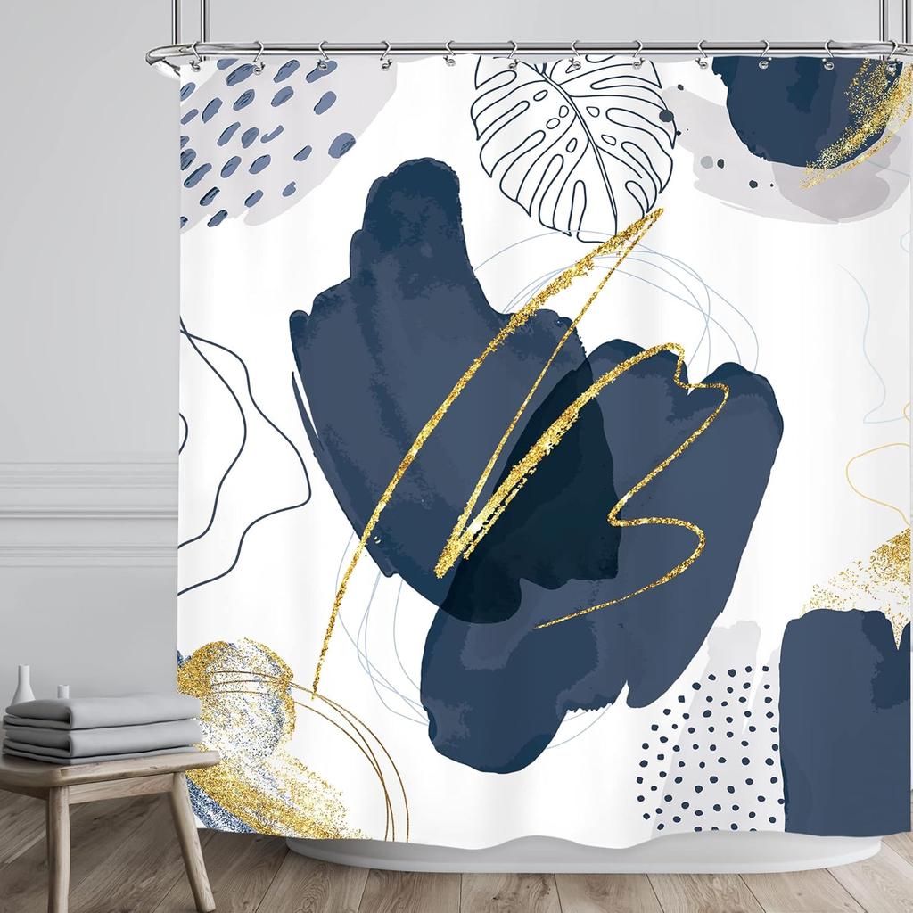 Riyidecor Abstract Watercolor Shower Curtain Blue Pink Aesthetic Modern Art Ombre Contemporary Colorful Girls Women