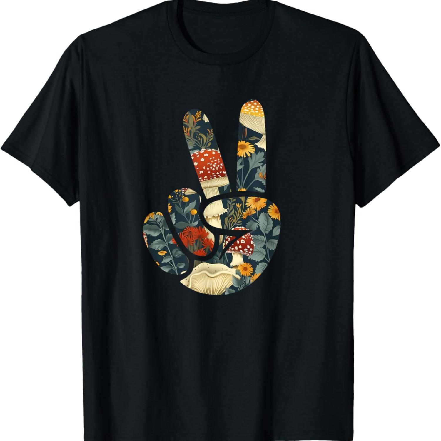 

Natural Silhouette Forest Meadow Cottagecore Peace Sign Hand T-Shirt(7) XXXXXL чорний