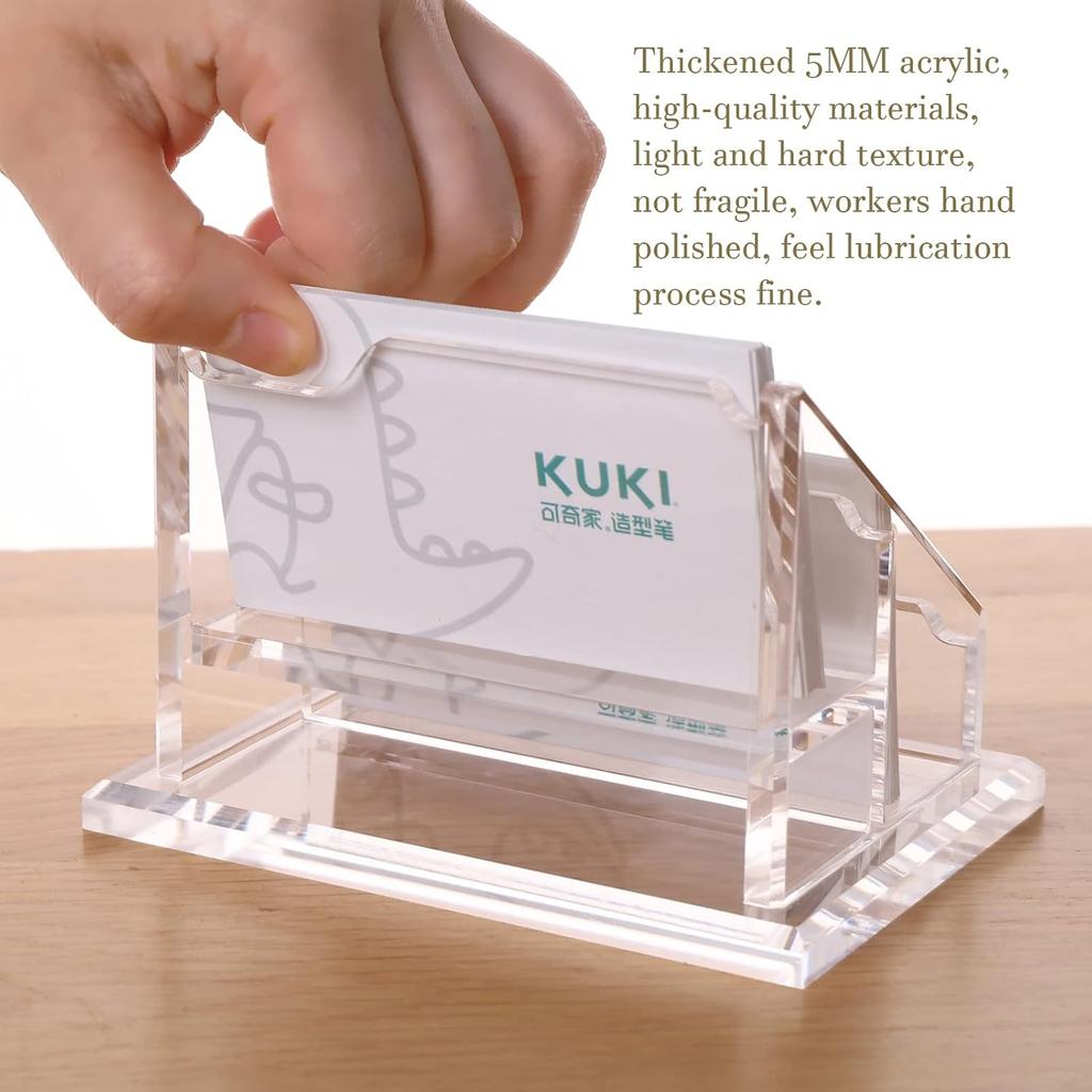 Business Card Holder for Desk,Clear Acrylic Business Cards Display Stand,Horizontal Business Card Holders Display,Name Card Holders for Table-2 Slots