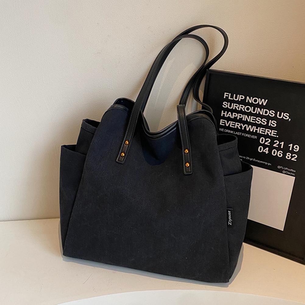 

Women Vintage Shoulder Bag Multi Pockets Versatile Handbag Large Capacity Solid Shoulder Bag Female Travel Bag чорний