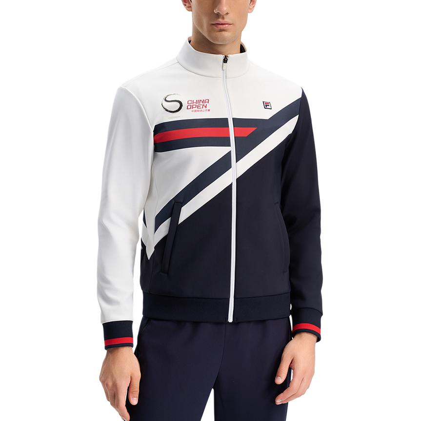 FILA Retro Sports Comfortable Color Block Stand Collar Long Sleeve Jacket Men Jacket Royal-Blue A11M443507F-NV