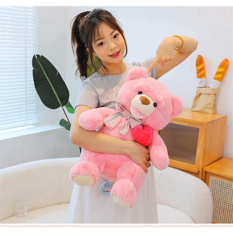 Plush Teddy Bear With Bow Tie Heart Girlfriend Gift Valentines Day Wedding Room Decor Soft Stuffed Animal Toy