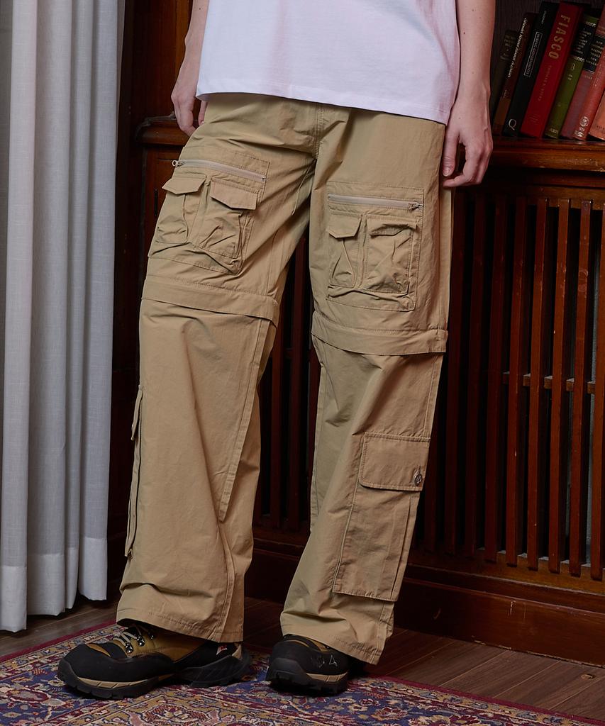 HOODHOOD Multi-Pocket Utility Detachable Pants Beige