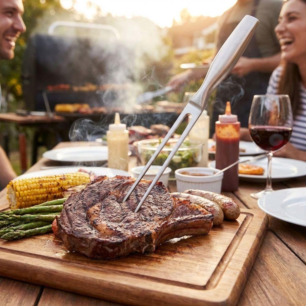 Stainless Steel Meat Cooking Fork 2-Fork Grill Skewers Kitchen Accessory Barbecue Tool  Kitchen