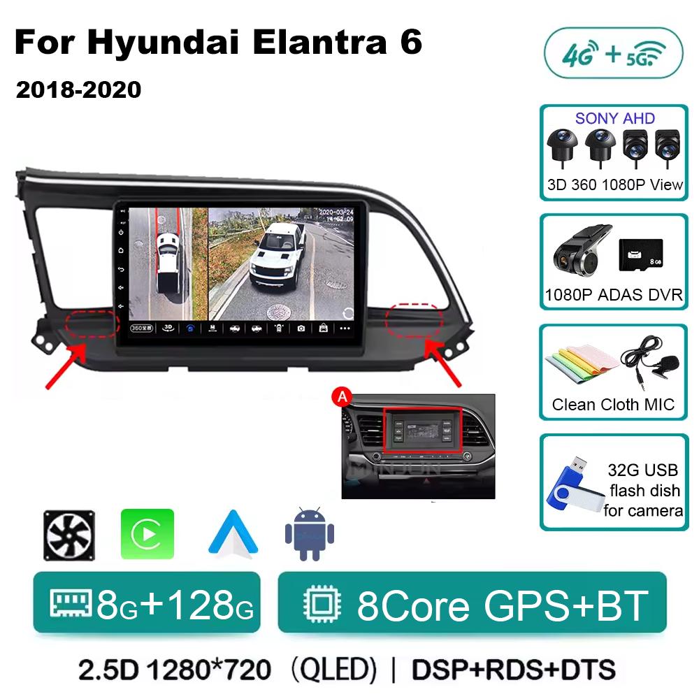 For Hyundai Elantra 6 2018 2019 2020 Car Radio Multimedia Video GPS Android 14 Wireless Apple Carplay QLED Screen Head Unit