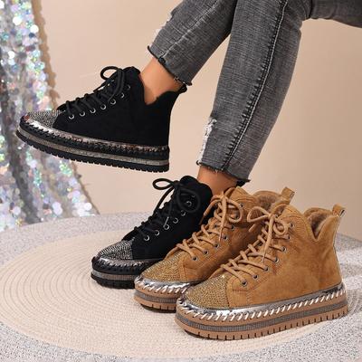 Muffin Lace-up Warm Cotton Shoes 2025 Winter New Platform Size Rhinestone Snow Boots for Women