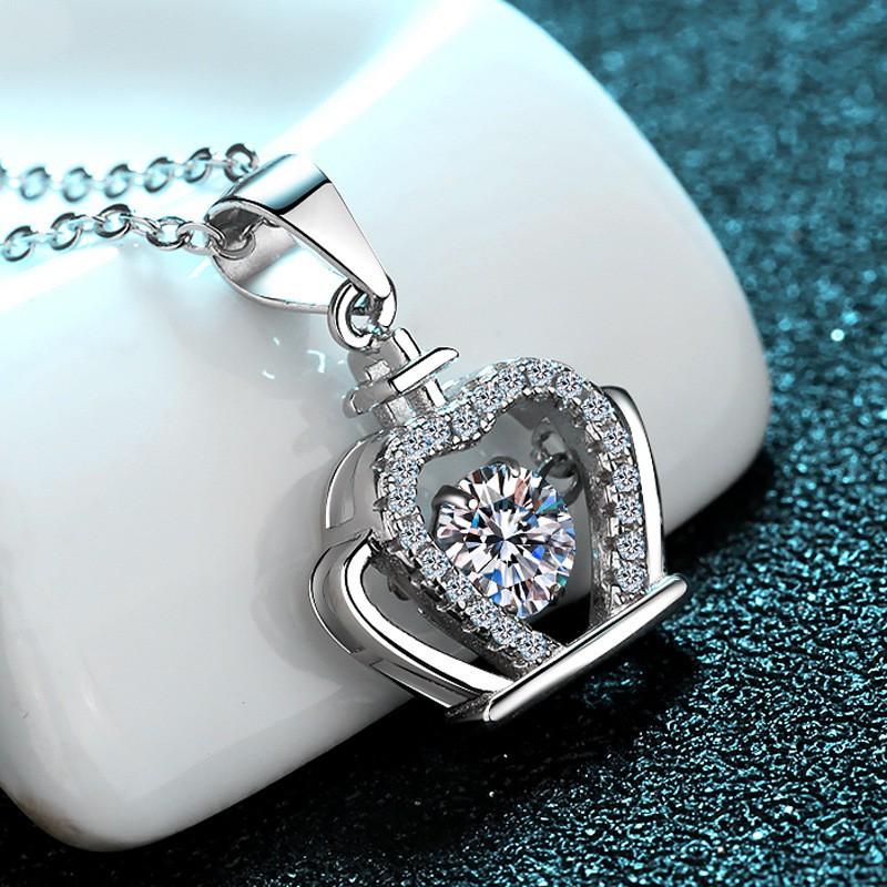 Sterling Crown Pendant Necklace Women With Moissanite Stone Adjustable Chain Fashionable