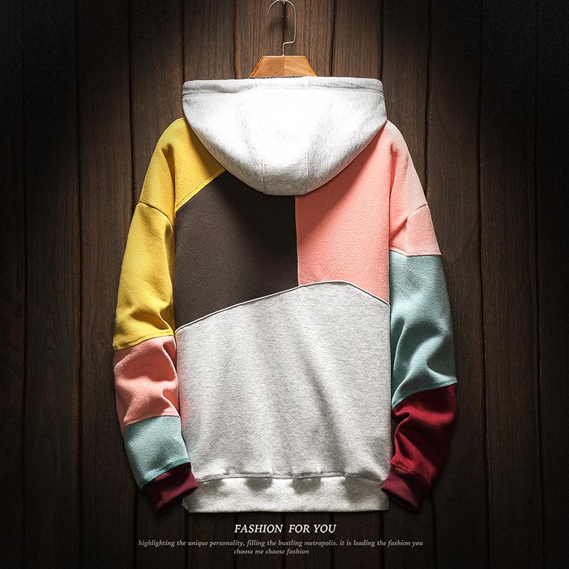 Men's Autumn/Winter Patchwork Color Block Hoodie – Plus Velvet Casual Top for Teens & Couples