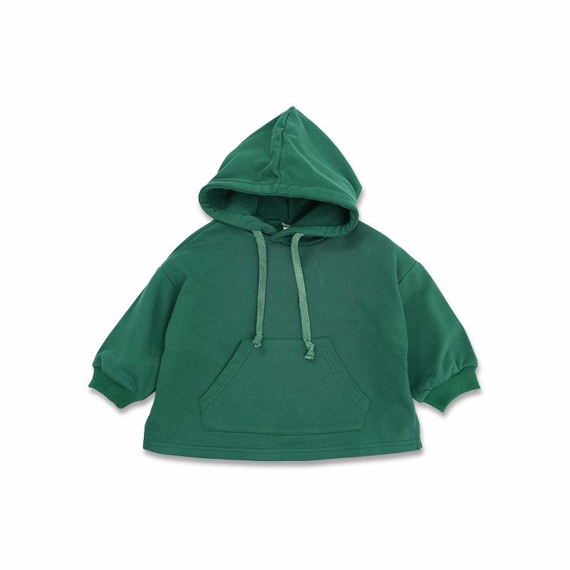 Children's Solid Color Kangaroo Pocket Hooded Sweatshirt - Autumn 2024