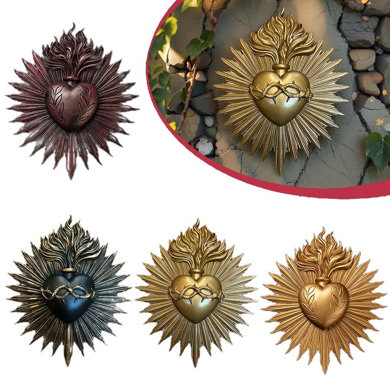 Gothic Sacred Heart Wall Plaque Statue Resin Gothic Wall Art Catholic Wall Hanging For Church Religious Home Decor Gifts