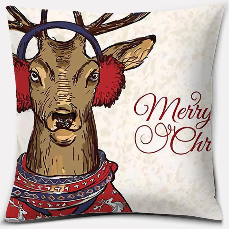 Christmas Deer Pattern Pillowcase Square Pillowcase Home Office Decoration Pillowcase