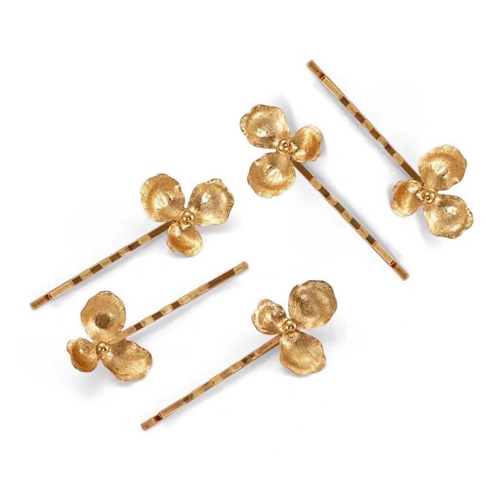 5pcs Retro Golden Flower Hair Forks Hairstyle Tools Wave Zinc Zinc Alloy Barrettes Pearl Side Clips  Banquet