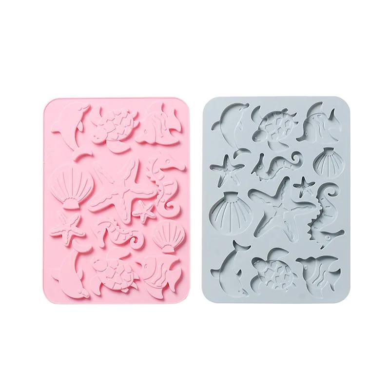 Cute Shell Starfish Silicone Chocolate Mold Fish Dolphins Fondant Cake DIY Decorate Tools Clay Resin Art Mould Kitchen Supplies