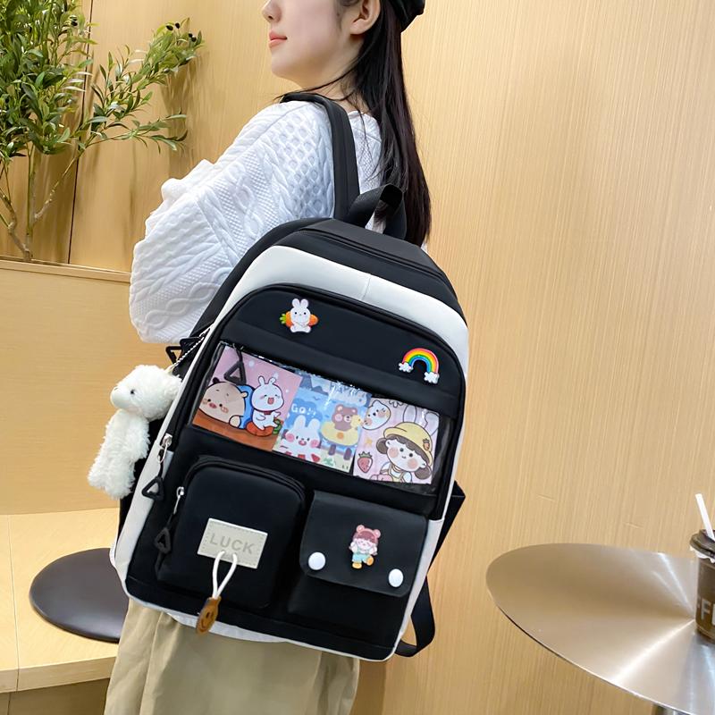 Five-Piece Backpack Set Women's Color Block Backpack Student Schoolbag Large Capacity Backpack