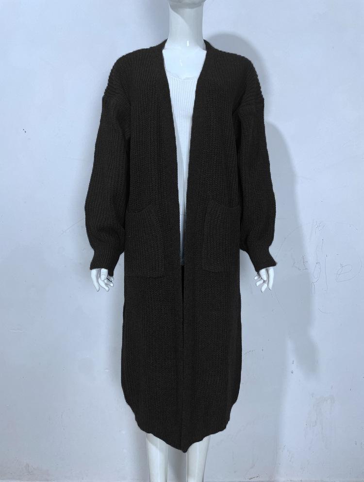 Women Knitted Cardigan Loose Fit Large Pockets European American Style Autumn Winter Fashion Cross Border Trade
